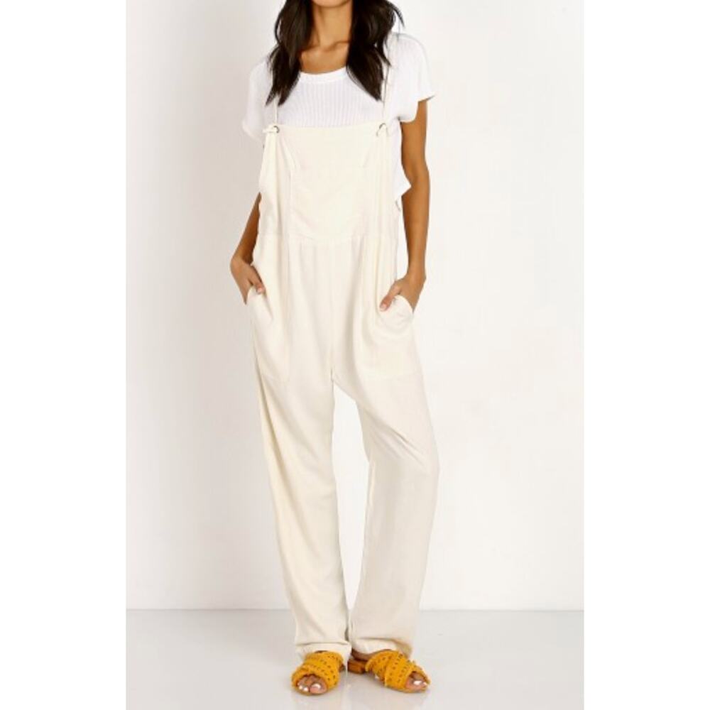 Lacausa Raw Silk Overalls in Natural size S Boho Cottage Jumpsuit Pants Pockets